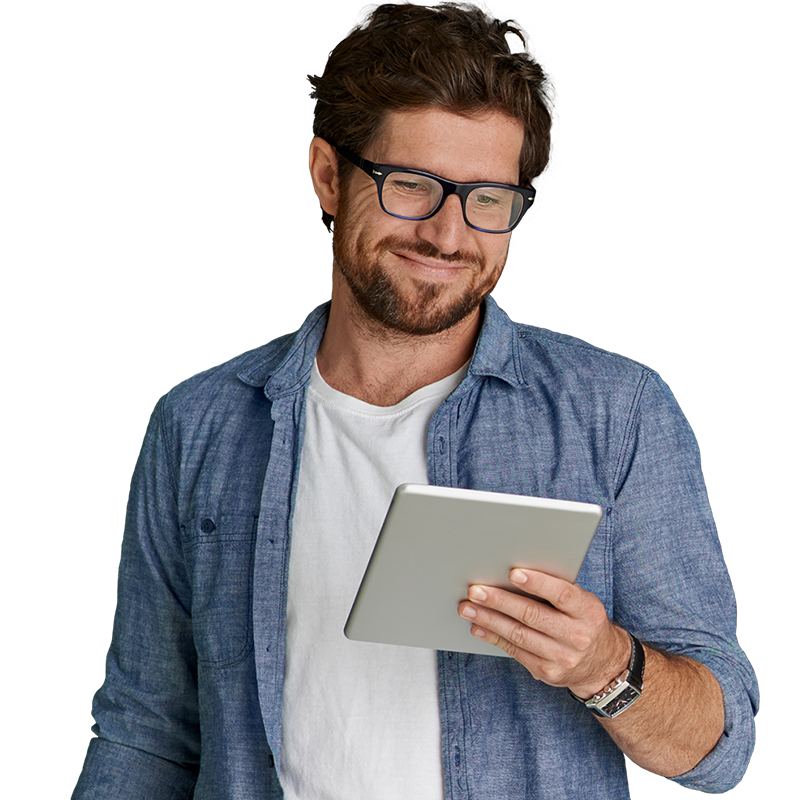 man with tablet