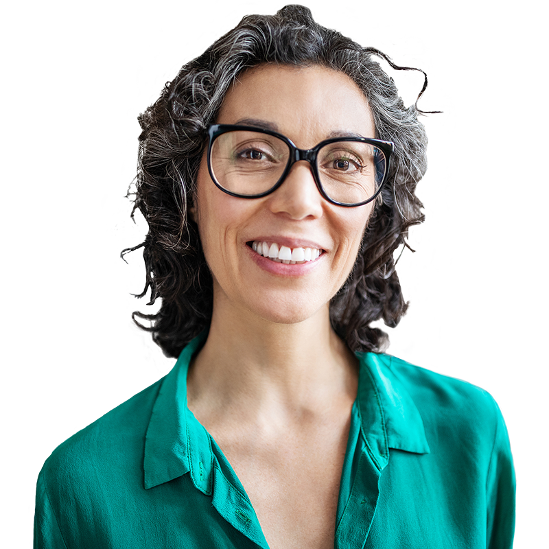 Woman in green shirt and glasses