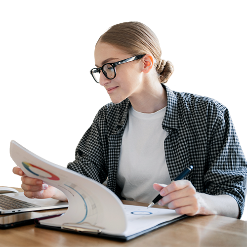 business professionals viewing expense report