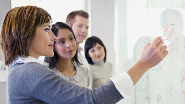 Team looking at data