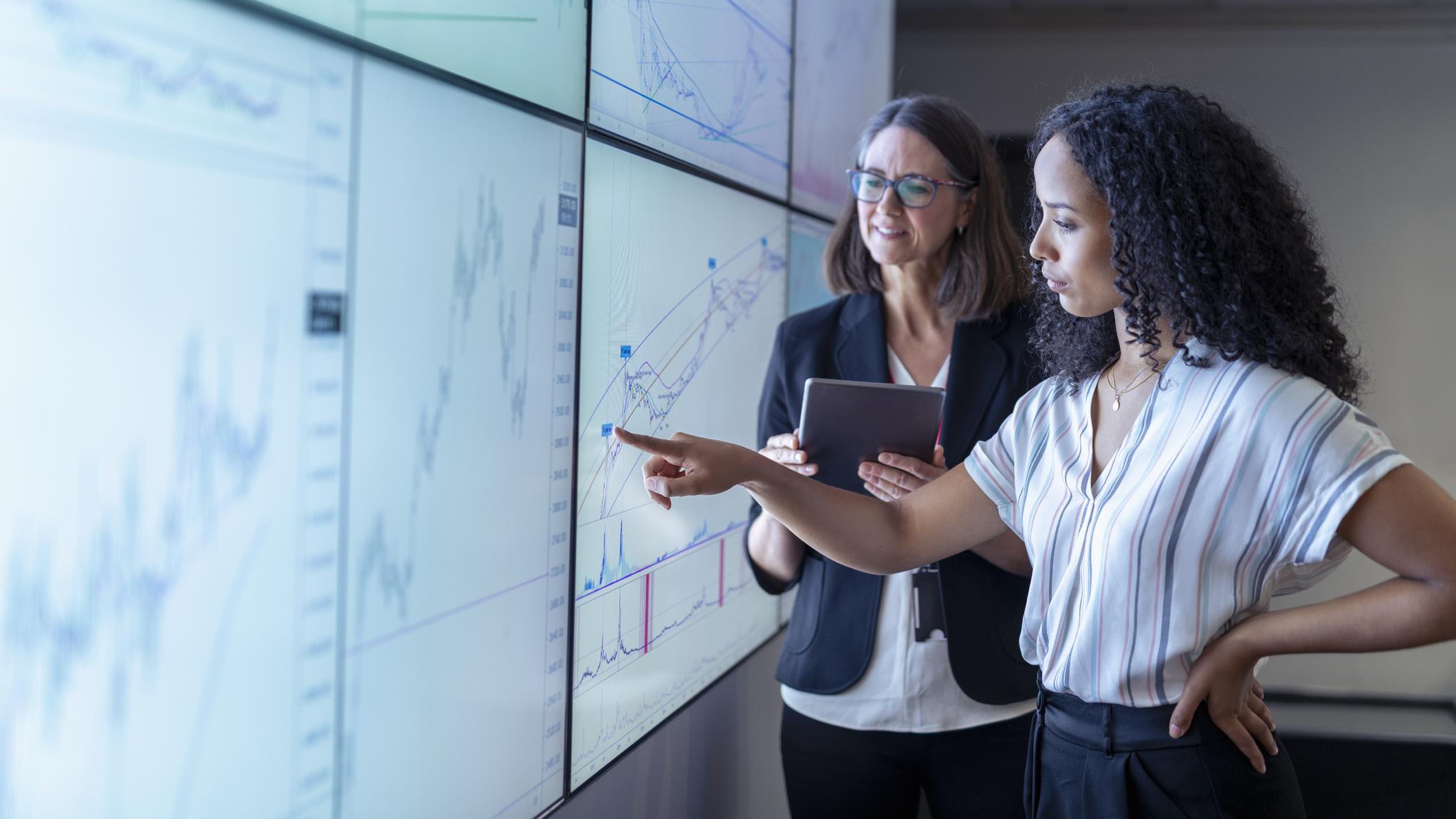 Woman looking at data