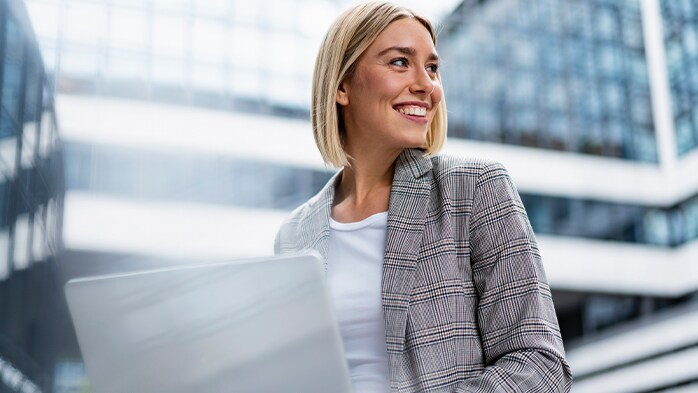 business professional using laptop