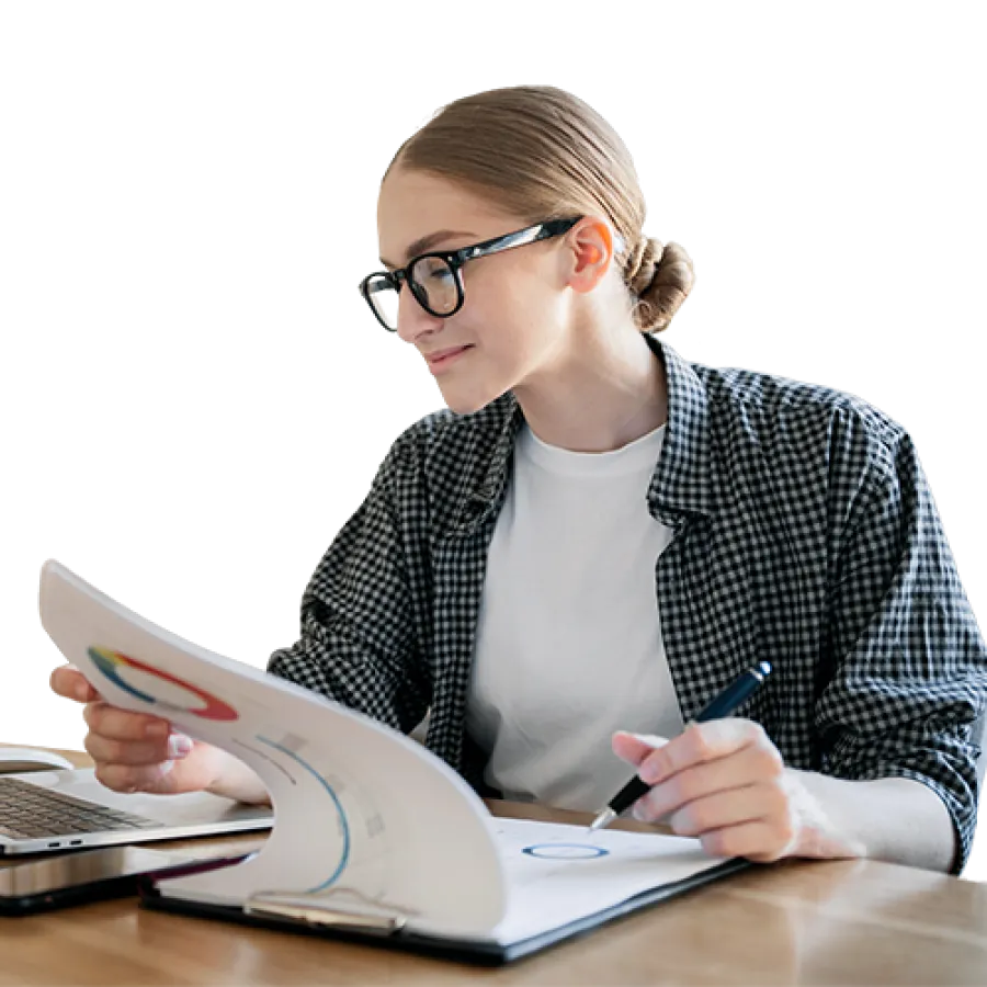 business professionals viewing expense report