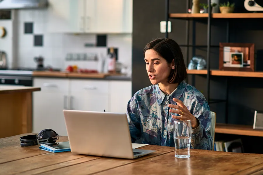 business professional in virtual meeting