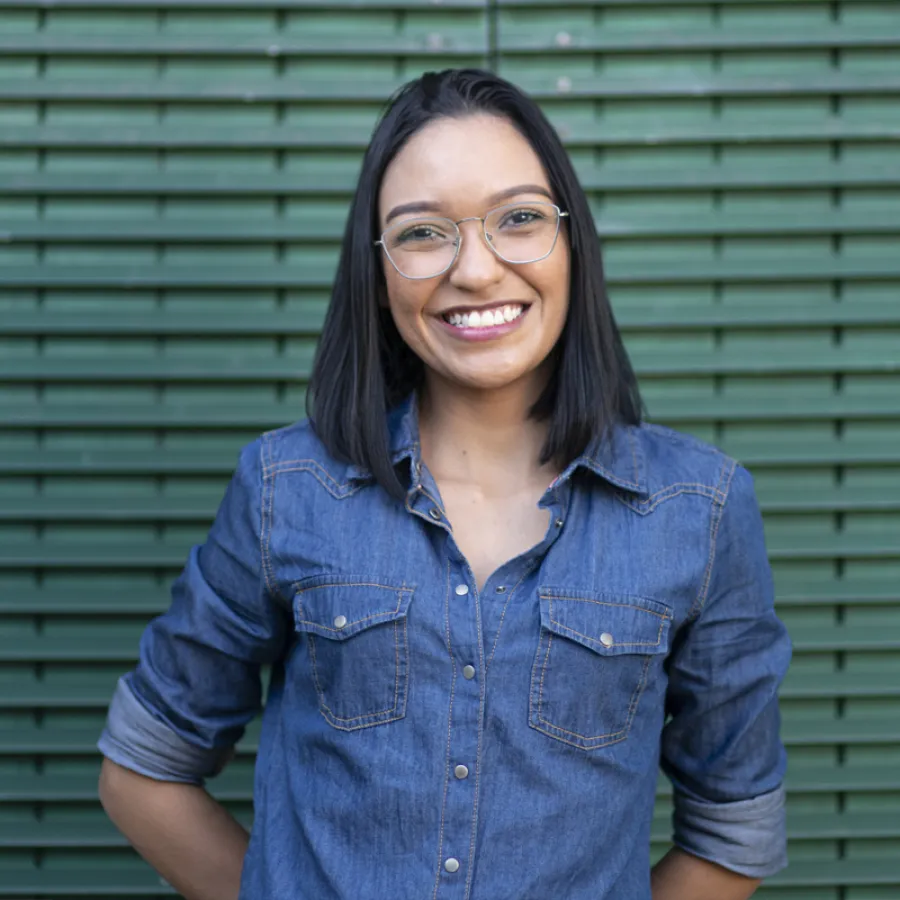 Woman in blue shirt