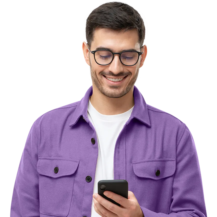man working on phone