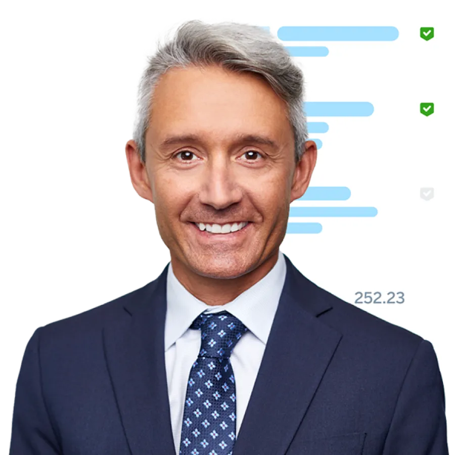 man with apps in background
