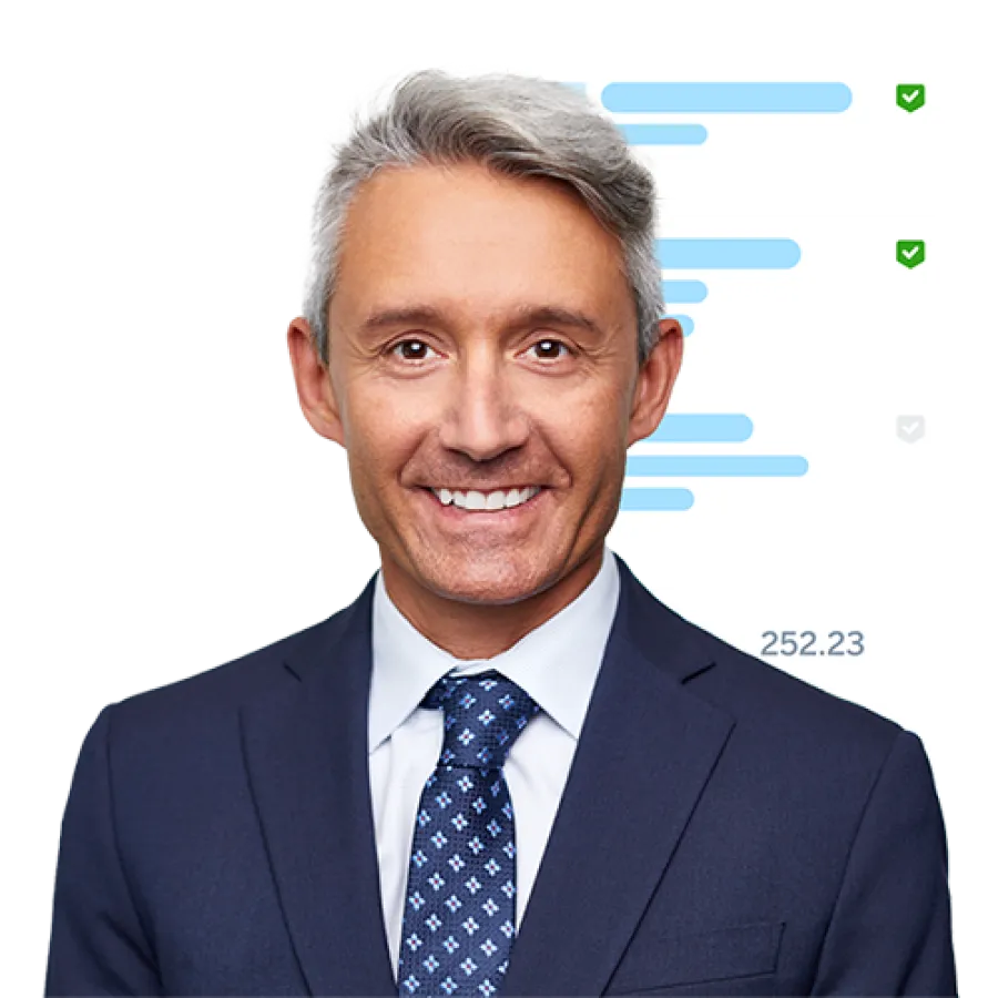 man with apps in background