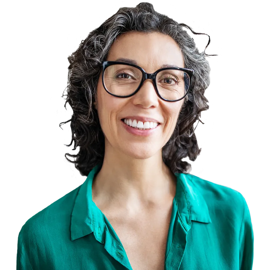 Woman in green shirt and glasses
