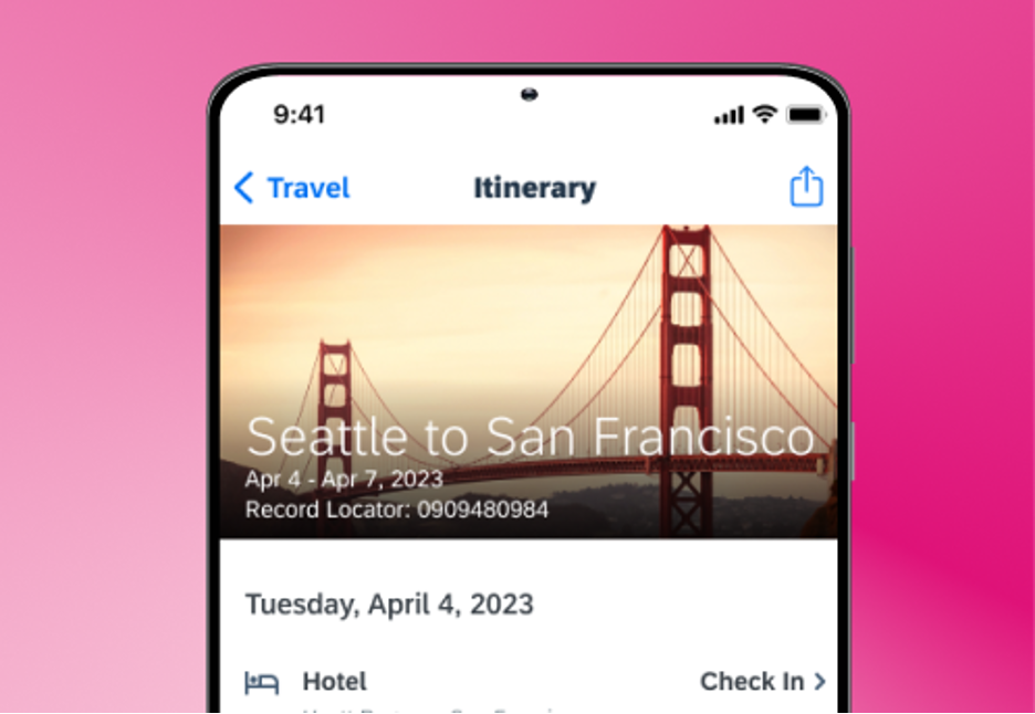 View of Concur Travel platform