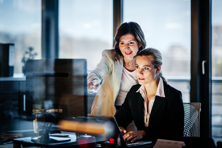 two colleagues working at computer